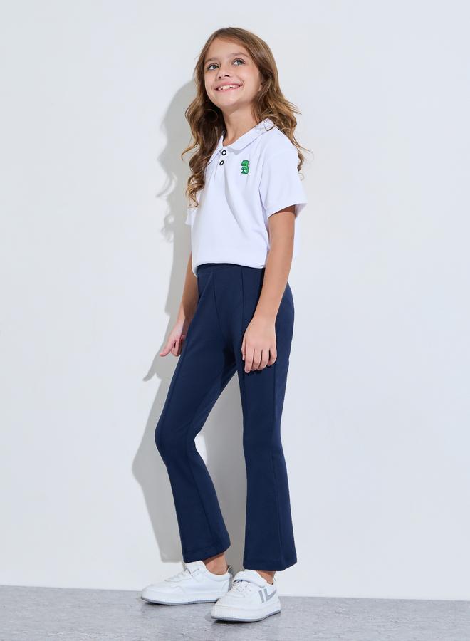 Styli Girls Navy Blue Solid Fit and Flared Leggings with Pintuck Detail - Image 2