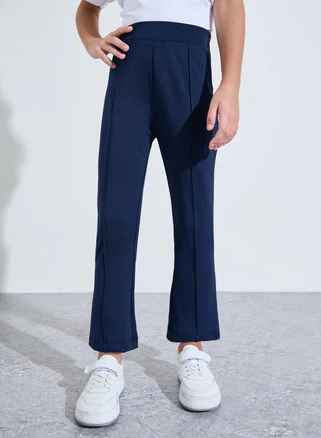 ستايلي Girls Navy Blue Solid Fit and Flared Leggings with Pintuck Detail