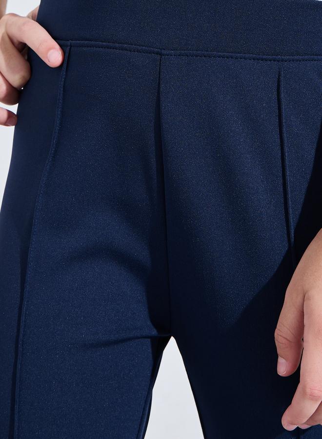 Styli Girls Navy Blue Solid Fit and Flared Leggings with Pintuck Detail - Image 3