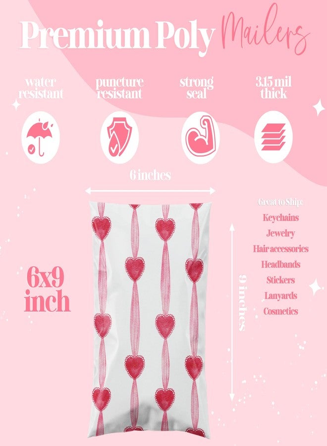 Pretty Package Store 6x9 Designer Poly Mailer 100 Pack Heavy Duty Waterproof Self Seal Shipping Bags for Small Business Large Mailing Envelopes Bulk Tear Resistant Packaging Red Valentine Heart - Image 2