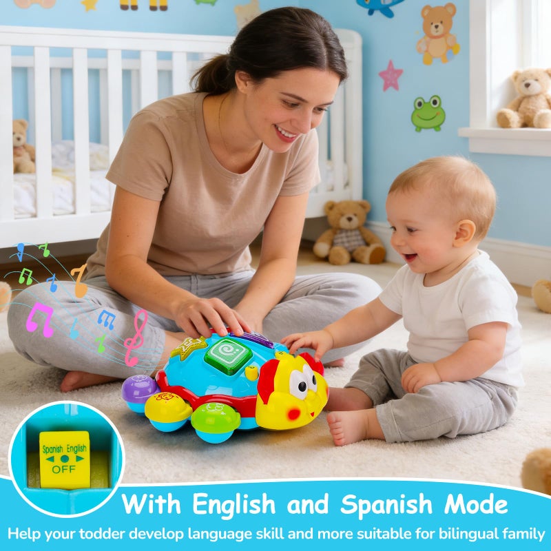 AugToy Baby Crawling Toys 6-12 Months, Musical Light Up Tummy Time Toy for Infant 0-6 7 8 9 10 Month Old, Toddler Spanish English Bilingual Learning Educational Development Gift 1 2 Year Old Boys Girls - Image 3
