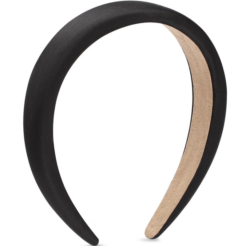 WantGor Padded Headband for Women Wide Sponge HeadBands Plain Solid Hair Band Hoops Vintage Yoga Head Bands Fashion Elastic Hairband Accessories Black - Image 3