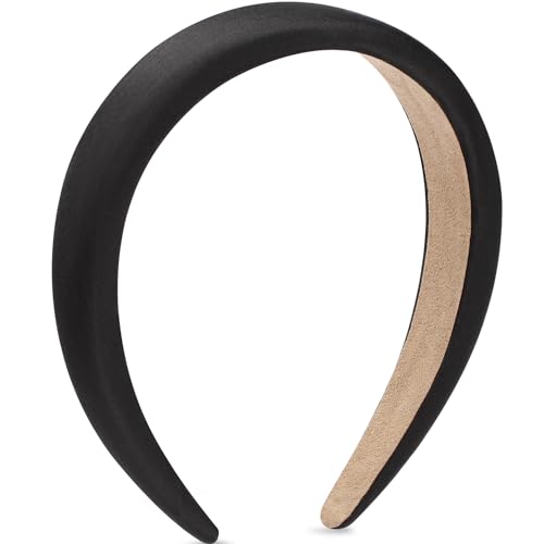 WantGor Padded Headband for Women Wide Sponge HeadBands Plain Solid Hair Band Hoops Vintage Yoga Head Bands Fashion Elastic Hairband Accessories Black - Image 1