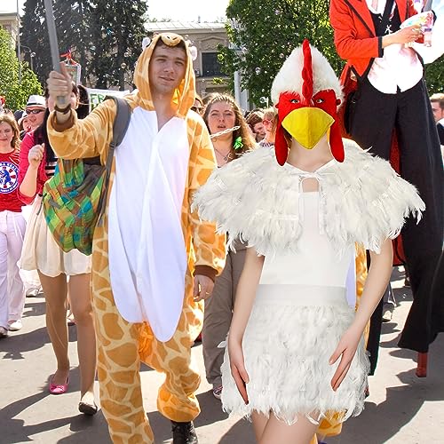 Liitrsh 5 Pcs Halloween Chicken Costume Women Adult Rooster Hat Feather Cape Skirt Outfits Accessory Kit(White,M) - Image 5