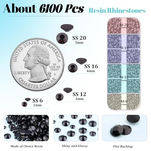 TINKRSTUFF 6100Pcs Resin Rhinestones for Crafting with 2Pcs 10ml B7000 Jewelry Glue, 1 Box Flatback Crystals Diamond (Black) for Bedazzling Crafts DIY Nail Art Non Hotfix Gems for Clothing Shoes Tumblers - Image 2