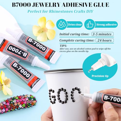 TINKRSTUFF 6100Pcs Resin Rhinestones for Crafting with 2Pcs 10ml B7000 Jewelry Glue, 1 Box Flatback Crystals Diamond (Black) for Bedazzling Crafts DIY Nail Art Non Hotfix Gems for Clothing Shoes Tumblers - Image 4