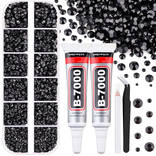 TINKRSTUFF 6100Pcs Resin Rhinestones for Crafting with 2Pcs 10ml B7000 Jewelry Glue, 1 Box Flatback Crystals Diamond (Black) for Bedazzling Crafts DIY Nail Art Non Hotfix Gems for Clothing Shoes Tumblers - Image 1