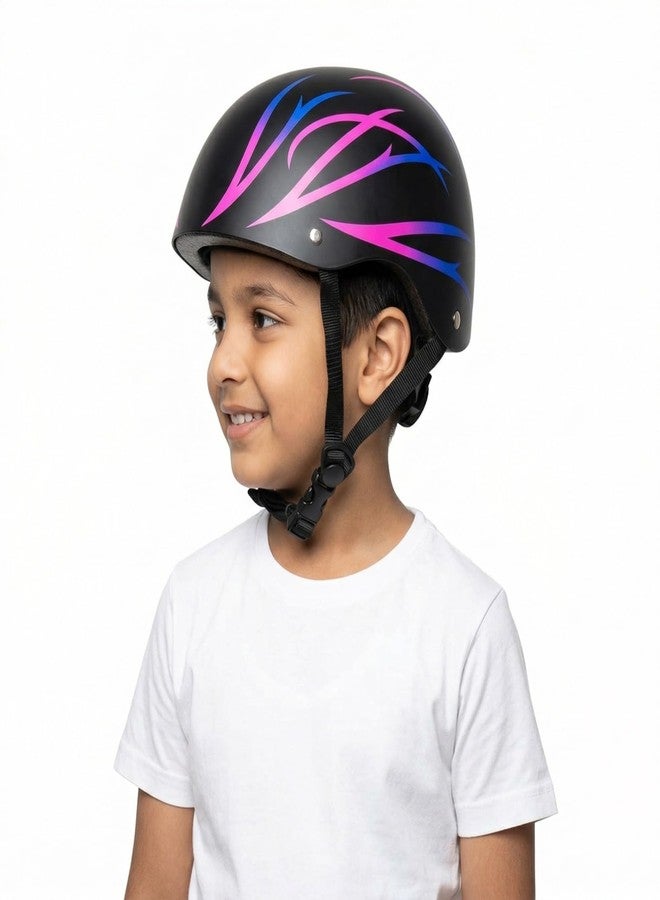 STREETJAM Open Face Helmet for Kids, Hard PP Outer Shell, EPS Inner Comfort Linner case, Adjustable Strap & Size Adjuster Dial, Unisex Kids Helmet (Styke - Black/Magenta/Blue, 8-13 Years) - Image 1