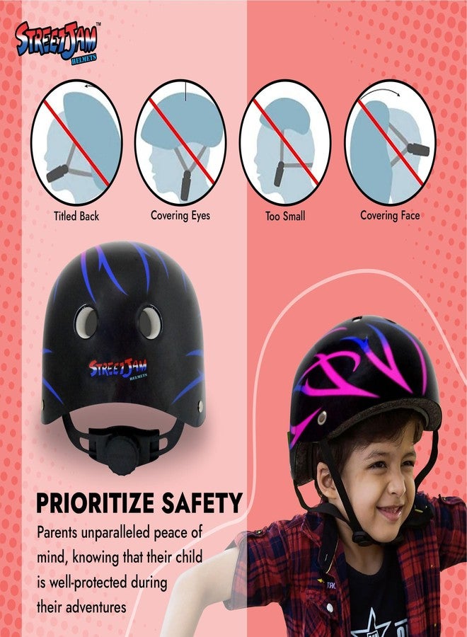 STREETJAM Open Face Helmet for Kids, Hard PP Outer Shell, EPS Inner Comfort Linner case, Adjustable Strap & Size Adjuster Dial, Unisex Kids Helmet (Styke - Black/Magenta/Blue, 8-13 Years) - Image 5