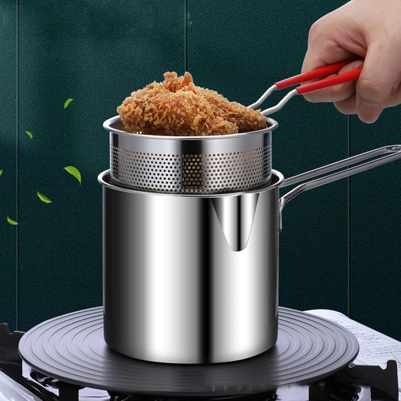 Professional 304 Stainless Steel Frying Pan With Strainer Japanese Styles Miniature Fryers For Family Kitchen Use Fryers With Strainer Net - Image 2
