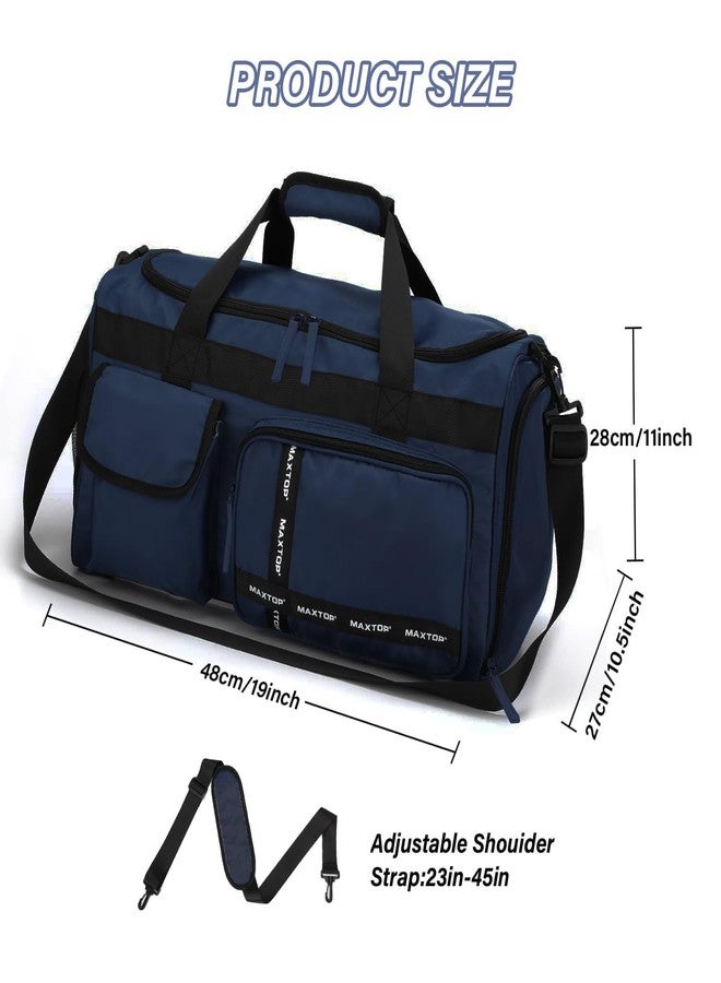 MAXTOP Large Gym Bag for Men Women with Shoe Compartment Wet Dry Separation Blue Carry on Duffle Bag for Travel Sports Yoga Fitness Weekend Outdoor Activities, Dark Blue, Large size, Gym Bag - Image 5