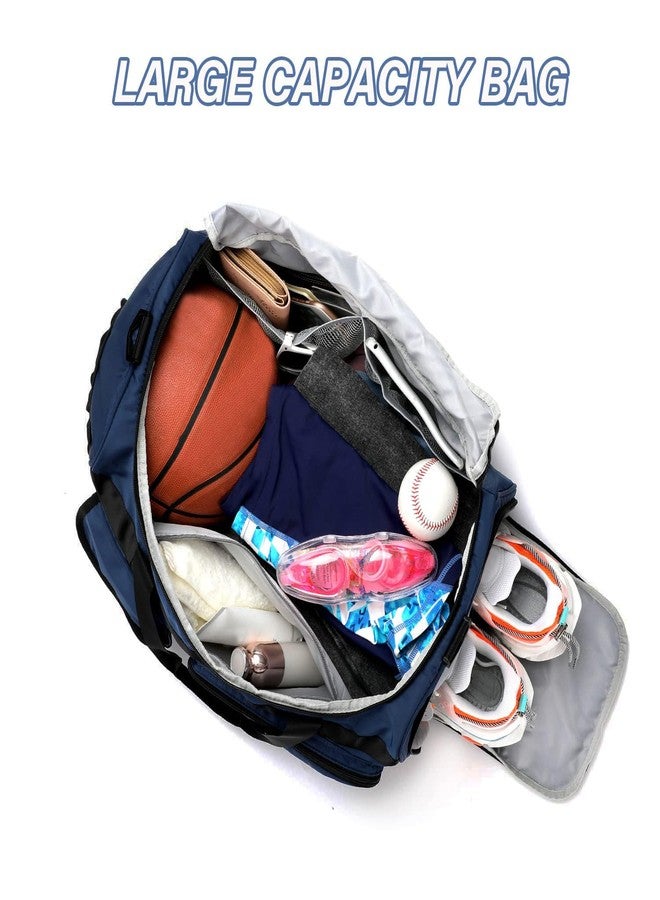 MAXTOP Large Gym Bag for Men Women with Shoe Compartment Wet Dry Separation Blue Carry on Duffle Bag for Travel Sports Yoga Fitness Weekend Outdoor Activities, Dark Blue, Large size, Gym Bag - Image 3
