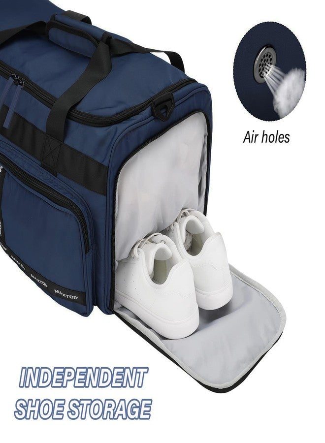 MAXTOP Large Gym Bag for Men Women with Shoe Compartment Wet Dry Separation Blue Carry on Duffle Bag for Travel Sports Yoga Fitness Weekend Outdoor Activities, Dark Blue, Large size, Gym Bag - Image 4