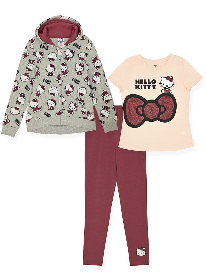 Hello Kitty, Girls Hooded Legging Set, Heather Grey, 4T - Image 1