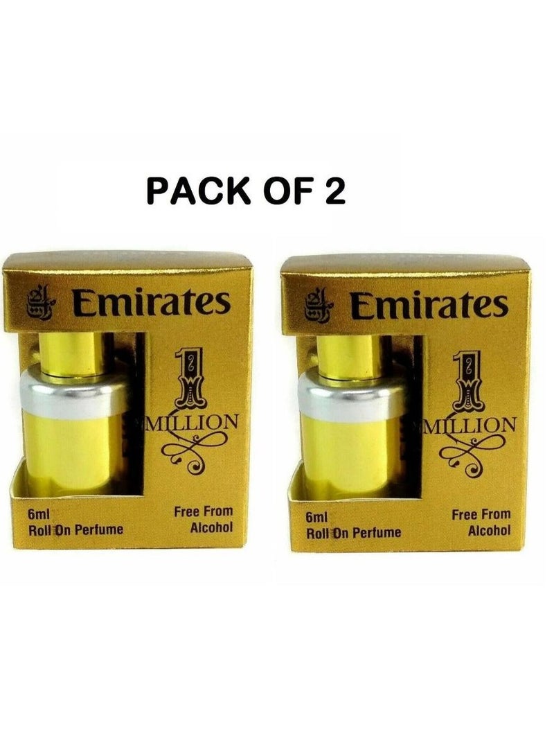 Emirates 1 Million Long Lasting Attar Floral Attar Roll On Perfume 6 ml 2 Pcs