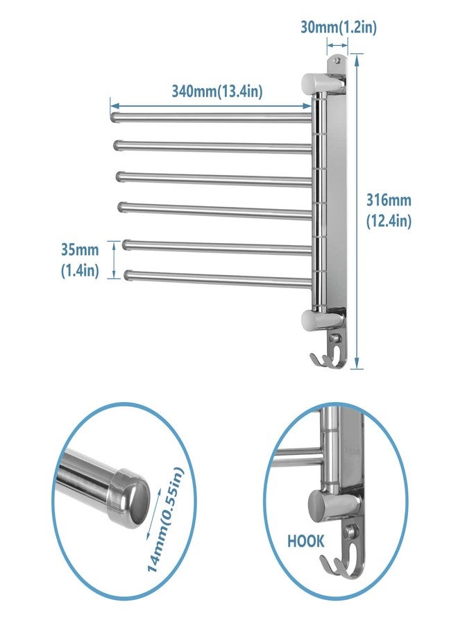 JSVER Towel Rack Wall Mounted JSVER Bathroom Towel Rack, Space Saving Towel Holder, Swivel SUS304 Stainless Steel Towel Bar, 180° Rotation 6 Arms Towel Racks for Bathroom - Image 2