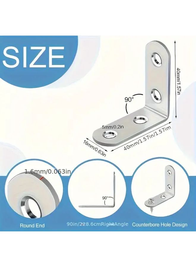 1pc Stainless Steel L Shaped Right Angle Bracket for Wood Furniture Shelves - Image 2