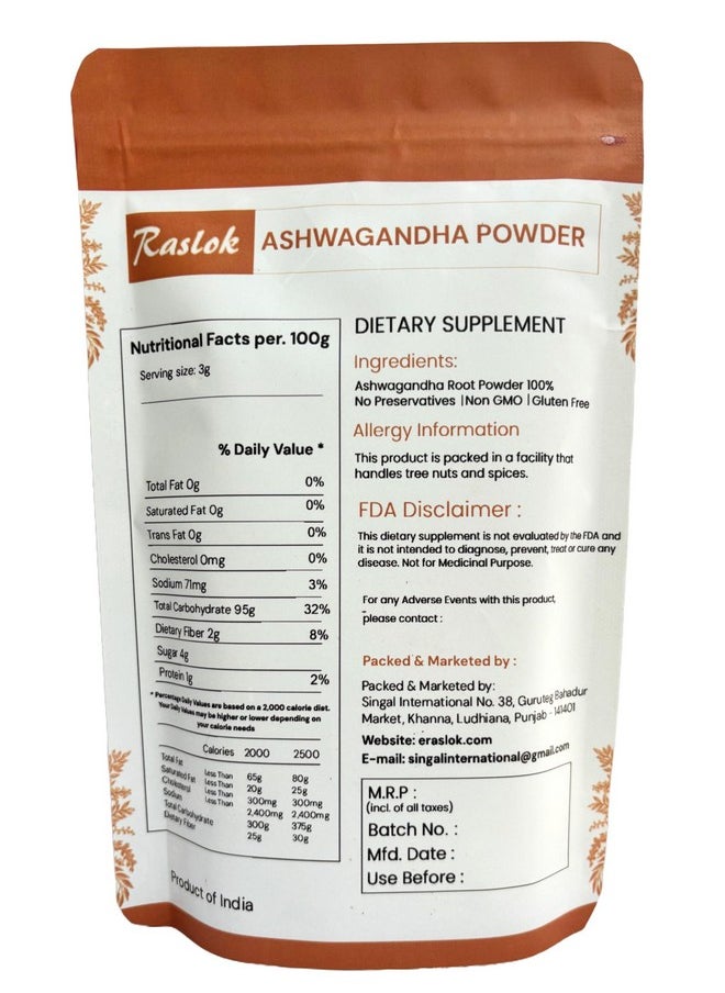 Raslok Ashwagandha Root Powder| Finest Grade A Root Powder - Withania Somnifera | Non-GMO, Vegan & Raw from India (3.52 Oz) - pzsku/Z5E6DAFF92DAF87B90C4CZ/45/_/1735907452/5085c9d0-62e8-4f77-9997-80c532c74c1a