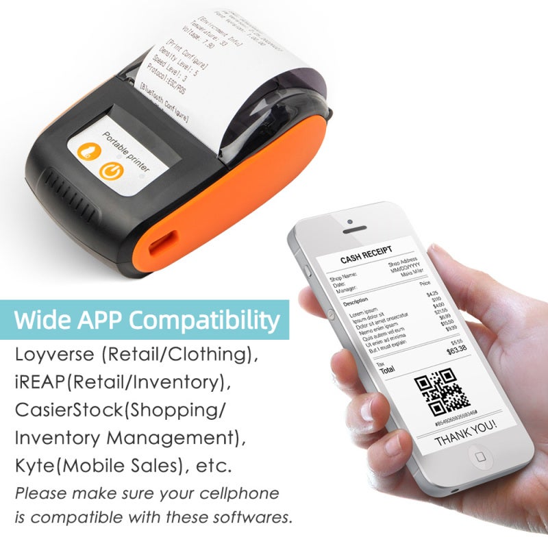 Thermal Receipt Printer 58mm BT USB Portable POS Label Printer - High-Speed 70mm/s Printing - Wireless Mobile Receipt Maker for Supermarkets Restaurants Retail Stores - Image 5