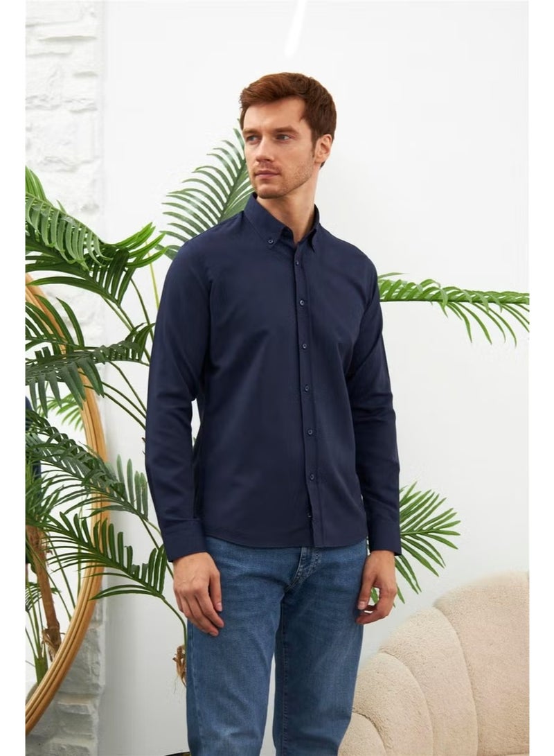 Odelon Easy Iron Oxford Men's Navy Blue Slim Fit Shirt MARS36 - Image 2
