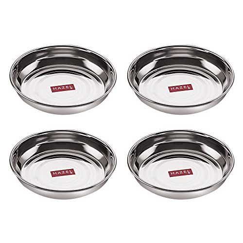 HAZEL Stainless Steel Plates Set for Halwa Serving | Small Steel Plates for Snacks | Breakfast Plates, 200 ML, Set of 4 - Image 1