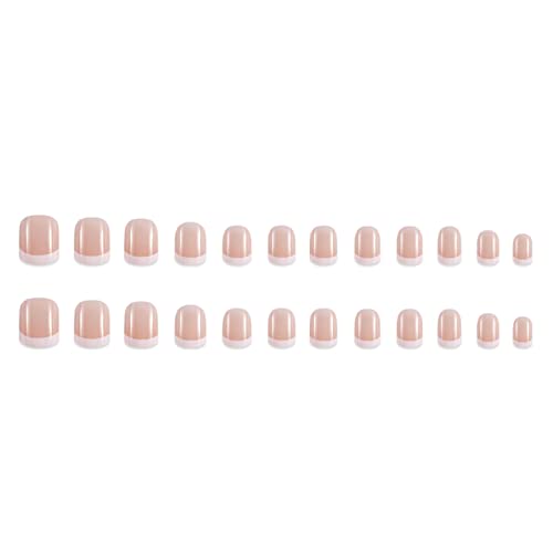 Hkanlre Short French Press on Nails Square Nude Fake Nails Acrylic Classic False Nails for Women and Girls 24PCS - Image 3
