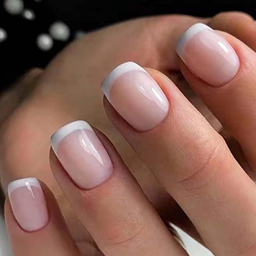 Hkanlre Short French Press on Nails Square Nude Fake Nails Acrylic Classic False Nails for Women and Girls 24PCS - Image 1