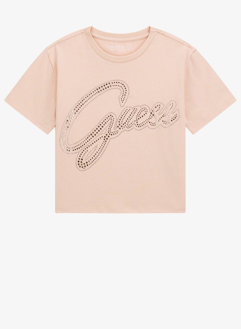 جس تيشيرت للأطفال بياقة دائرية وشعار مطبوع - Image 1