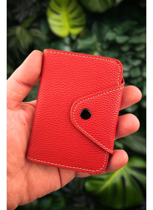 Accordion Model Leather Portfolio Wallet Card Holder Red