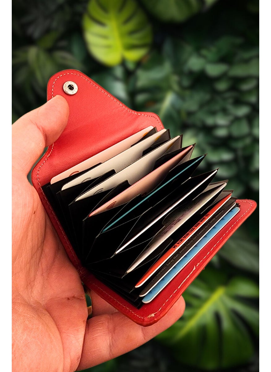 Vanilla Collection - Accordion Model Leather Portfolio Wallet Card Holder Red - Image 1