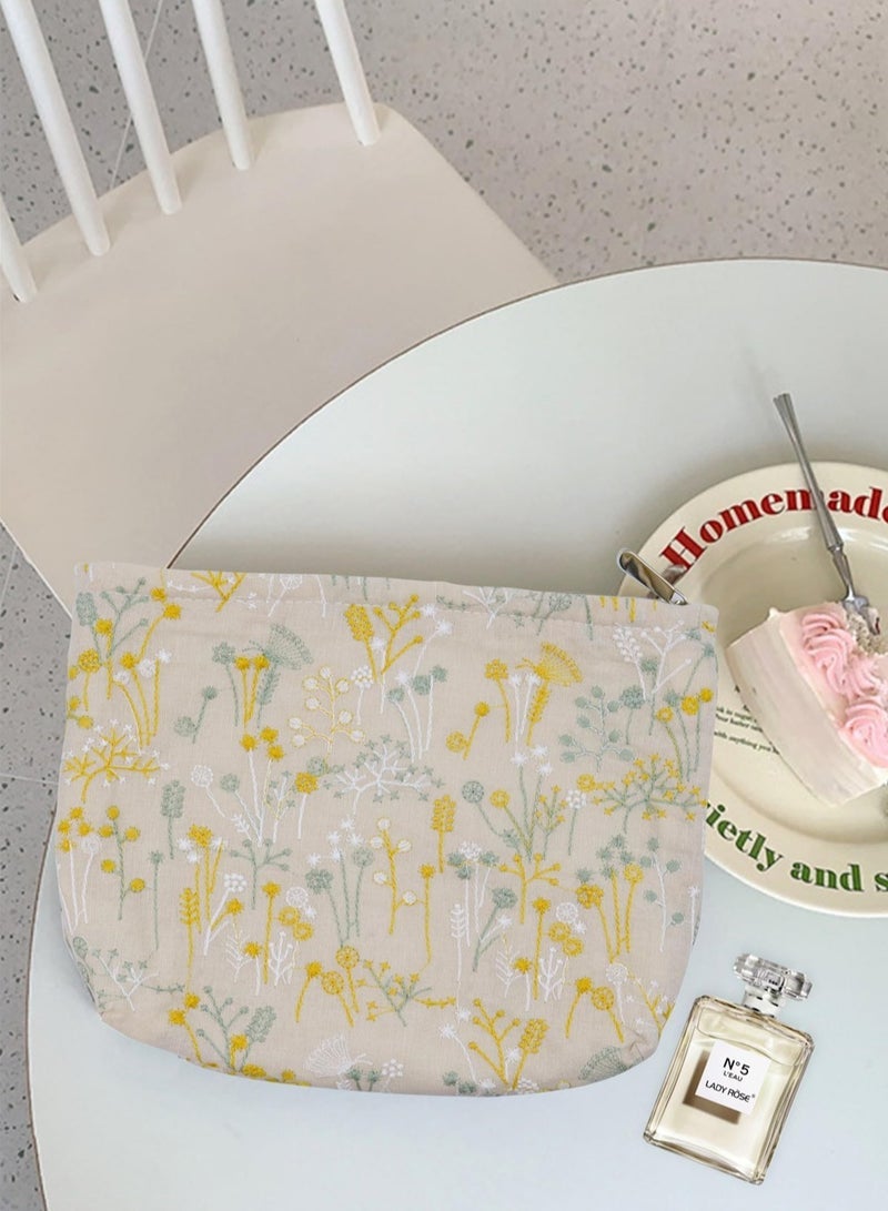 SYOSI Makeup Bag, Cute Floral Cosmetic Bag, Embroidered Pouch, Large Capacity Aesthetic Makeup Bag with Zipper, Portable Travel Toiletry Bag for Women Girls - Image 3