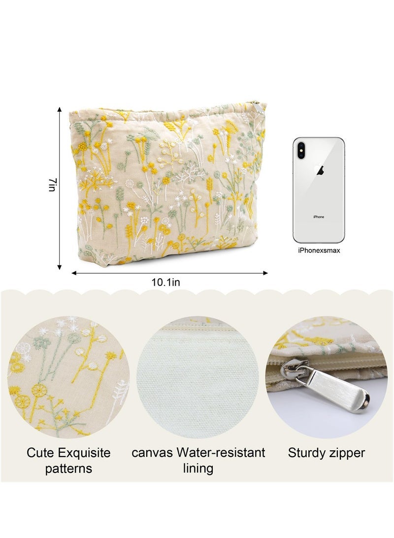 SYOSI Makeup Bag, Cute Floral Cosmetic Bag, Embroidered Pouch, Large Capacity Aesthetic Makeup Bag with Zipper, Portable Travel Toiletry Bag for Women Girls - Image 4