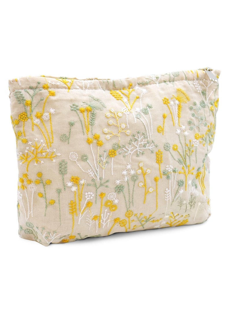 SYOSI Makeup Bag, Cute Floral Cosmetic Bag, Embroidered Pouch, Large Capacity Aesthetic Makeup Bag with Zipper, Portable Travel Toiletry Bag for Women Girls - Image 1