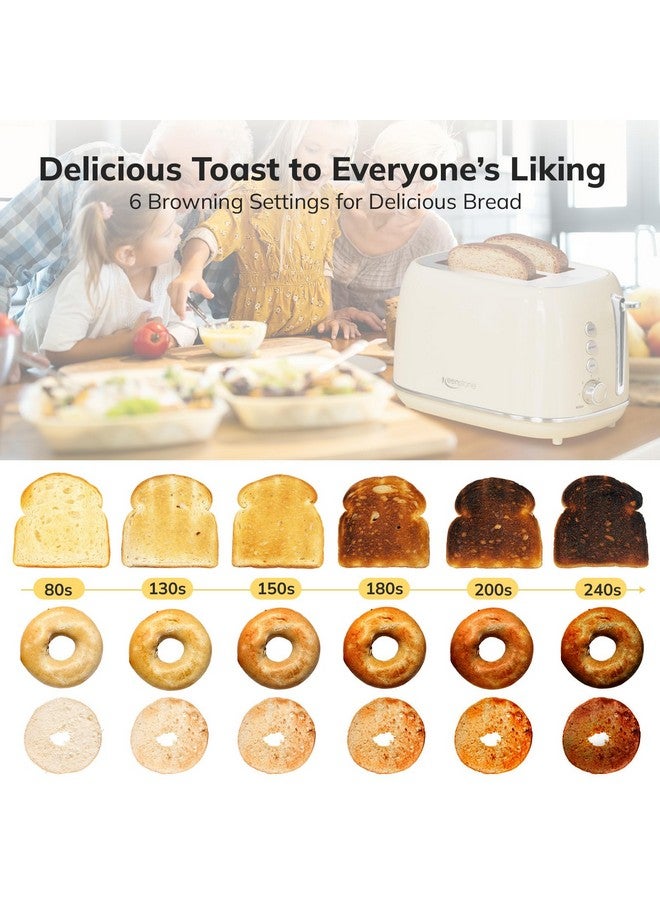 keenstone Toasters 2 Slice Retro Stainless Steel Toasters with Bagel, Cancel, Defrost Function and 6 Bread Shade Settings Bagel Toaster, Beige - Image 3