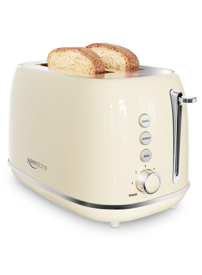 keenstone Toasters 2 Slice Retro Stainless Steel Toasters with Bagel, Cancel, Defrost Function and 6 Bread Shade Settings Bagel Toaster, Beige - Image 1