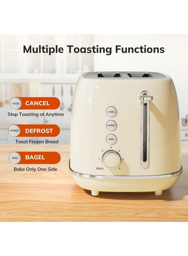 keenstone Toasters 2 Slice Retro Stainless Steel Toasters with Bagel, Cancel, Defrost Function and 6 Bread Shade Settings Bagel Toaster, Beige - Image 2