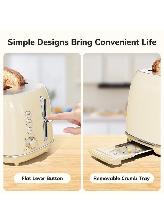 keenstone Toasters 2 Slice Retro Stainless Steel Toasters with Bagel, Cancel, Defrost Function and 6 Bread Shade Settings Bagel Toaster, Beige - Image 5