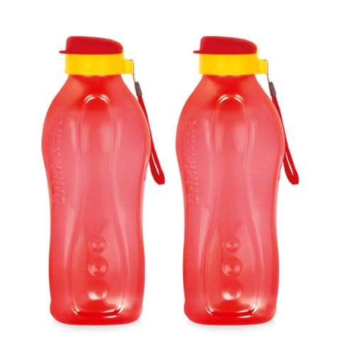 ATTRO Drinkware Gym 2L BPA-Free Water Bottle with Leak-Proof Flip-Top Cap, Nylon Strap and Stylish for Daily Hydration- Red Set of 2, Plastic - Image 1