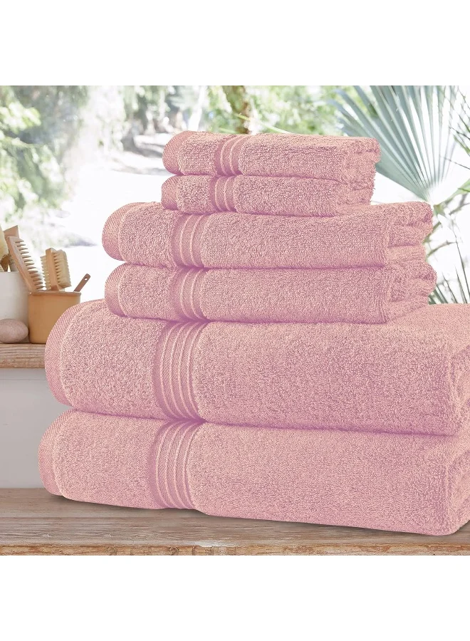 Bliss Casa 6 Pieces Towel Set - 2 Bath Towels 2 Hand Towels and 4 Washcloths 600 GSM Combed Cotton Highly Absorbent Towels for Bathroom Shower Towel