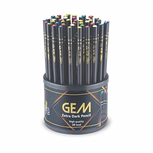 FLAIR Creative Series Gem 2B Graphite Pencil Tumbler | Extra Dark Pencil | Black Matte Finish Body | Lightweight With Comfortable Grip | Pack of 50 Pencils - Image 1