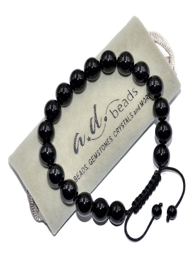 AD Beads Natural 10mm Gemstone Bracelets Healing Power Crystal Macrame Adjustable 7-9 Inch (Black Onyx) - Image 2