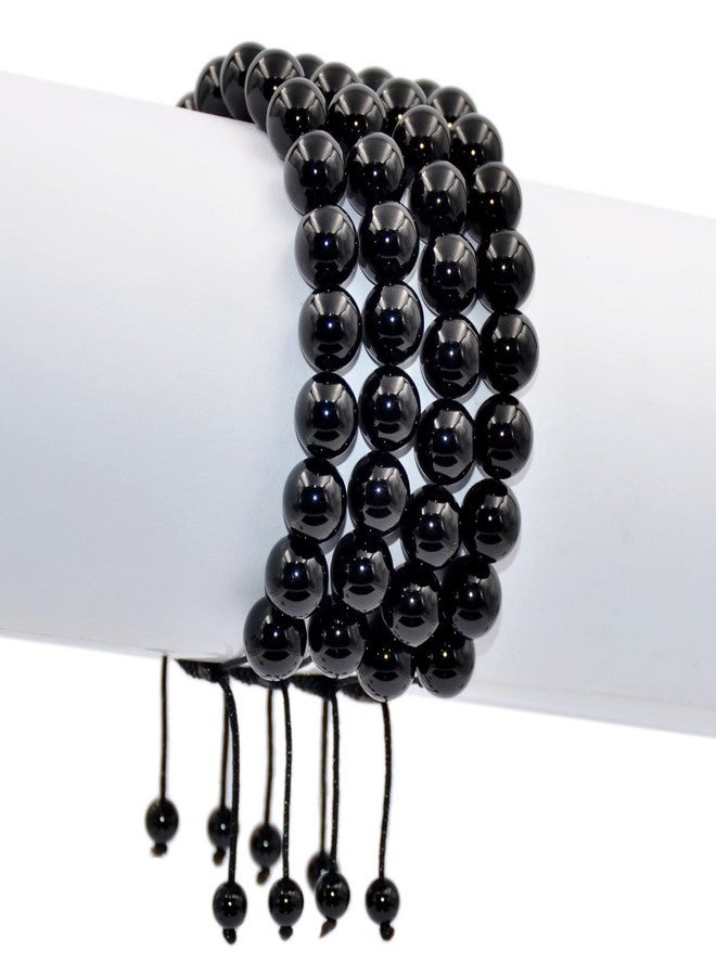 AD Beads Natural 10mm Gemstone Bracelets Healing Power Crystal Macrame Adjustable 7-9 Inch (Black Onyx) - Image 3
