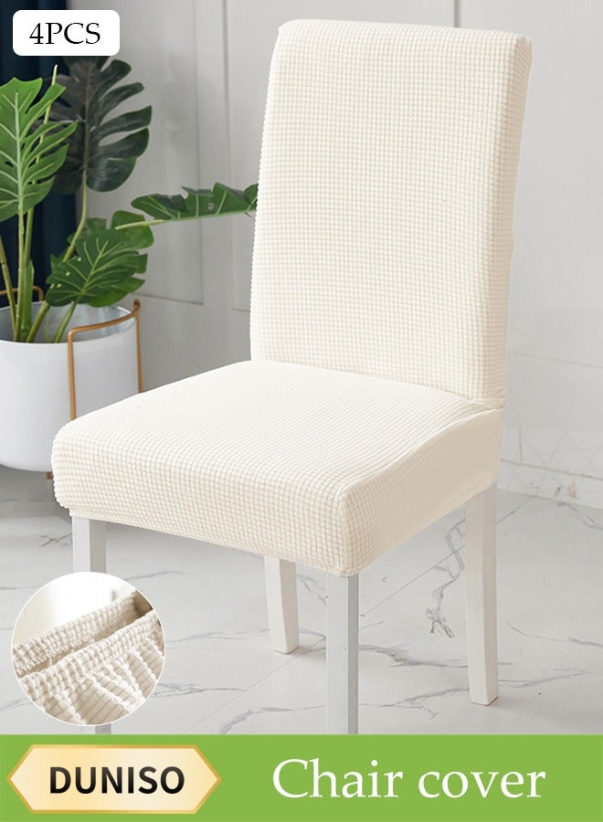 DUNISO 4 Pcs Stretch Dining Chair Covers,Thick Dining Chair Protective Cover,  Multifunctional Anti Fouling Stool Cover, Detachable And Washable, Suitable For Kitchen, Ceremony, Wedding, Banquet, Hotel, White  - Image 1