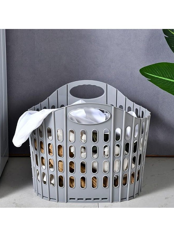 Large Collapsible Clothes Hamper, Folding Laundry Hamper, Foldable Clothes Laundry Basket Hamper High Capacity, Plastic Storage Laundry Box with Dual Handles, Toys Organizer Storage Bin Gray - Image 5