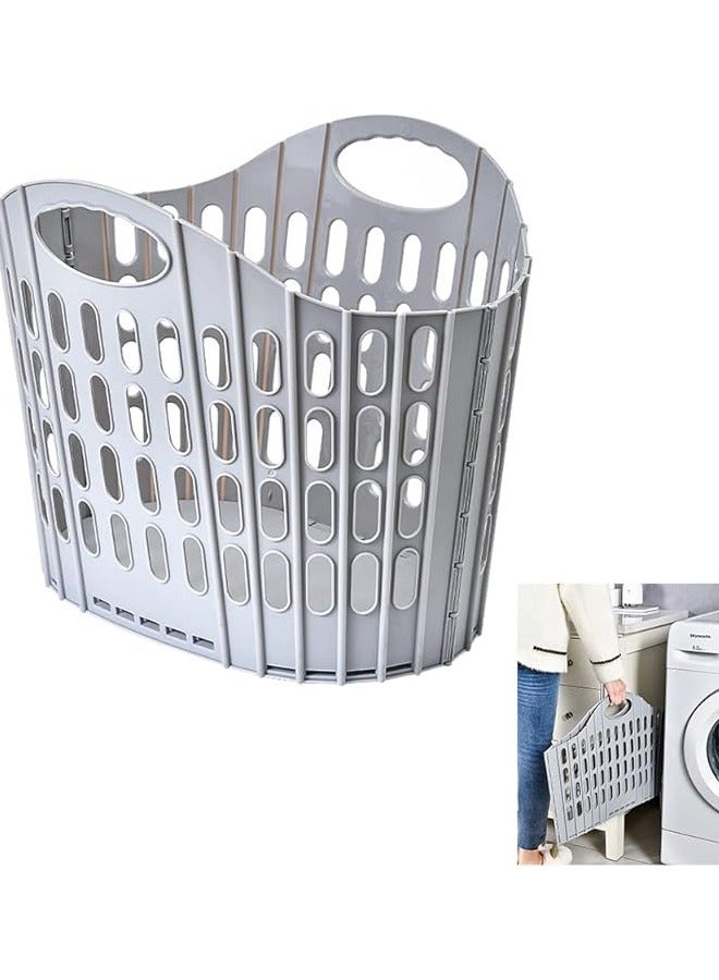 Large Collapsible Clothes Hamper, Folding Laundry Hamper, Foldable Clothes Laundry Basket Hamper High Capacity, Plastic Storage Laundry Box with Dual Handles, Toys Organizer Storage Bin Gray - Image 1