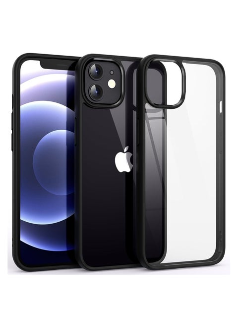 Case Compatible With iPhone 12/12 Pro 6.1 Inch Clear Case Shockproof Hard PC + Soft Silicone Not Yellowing Transparent Protective Slim Case Phone (Black)