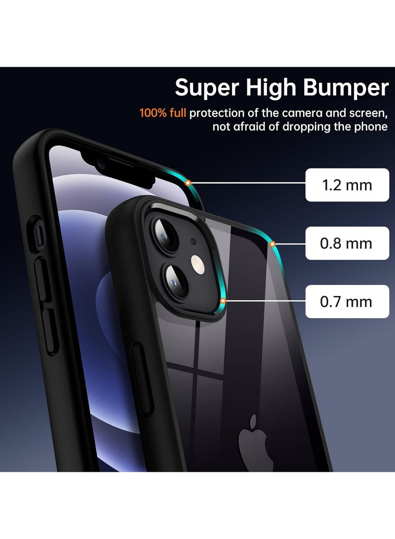 Case Compatible With iPhone 12/12 Pro 6.1 Inch Clear Case Shockproof Hard PC + Soft Silicone Not Yellowing Transparent Protective Slim Case Phone (Black) - Image 2