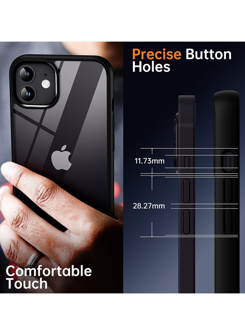 Case Compatible With iPhone 12/12 Pro 6.1 Inch Clear Case Shockproof Hard PC + Soft Silicone Not Yellowing Transparent Protective Slim Case Phone (Black) - Image 5