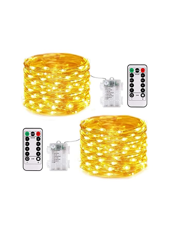 The Bros عبوة 2 من أضواء الجنية تعمل بالبطارية مع جهاز تحكم عن بعد، إجمالي 100 LED 10م أضواء تعمل بالبطارية، 8 أوضاع أضواء خيط متلألئة لغرفة النوم، ديكور داخلي للشجرة، أبيض دافئ - Image 2