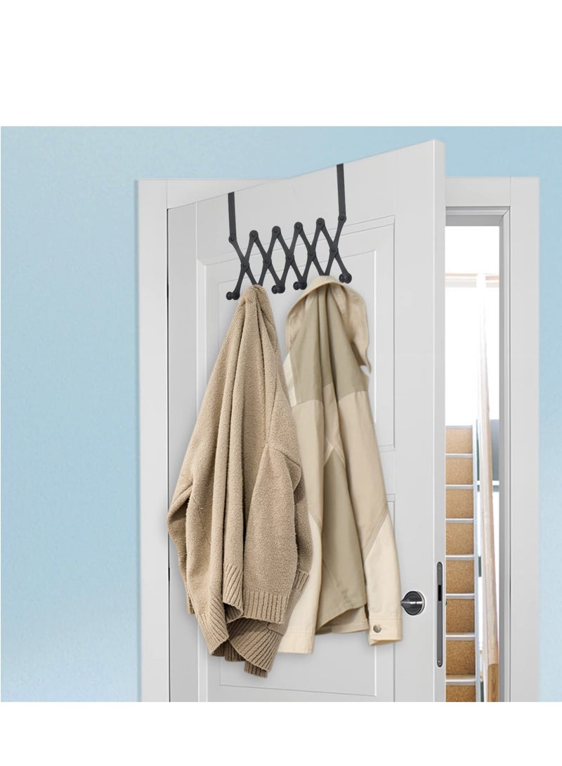 Over The Door Hooks, Retractable Stainless Steel Over The Door Hanger with 6 Hooks, Hanging Organizer Over The Door Towel Rack for Coat, Hats, Clothes, Towels - Image 4